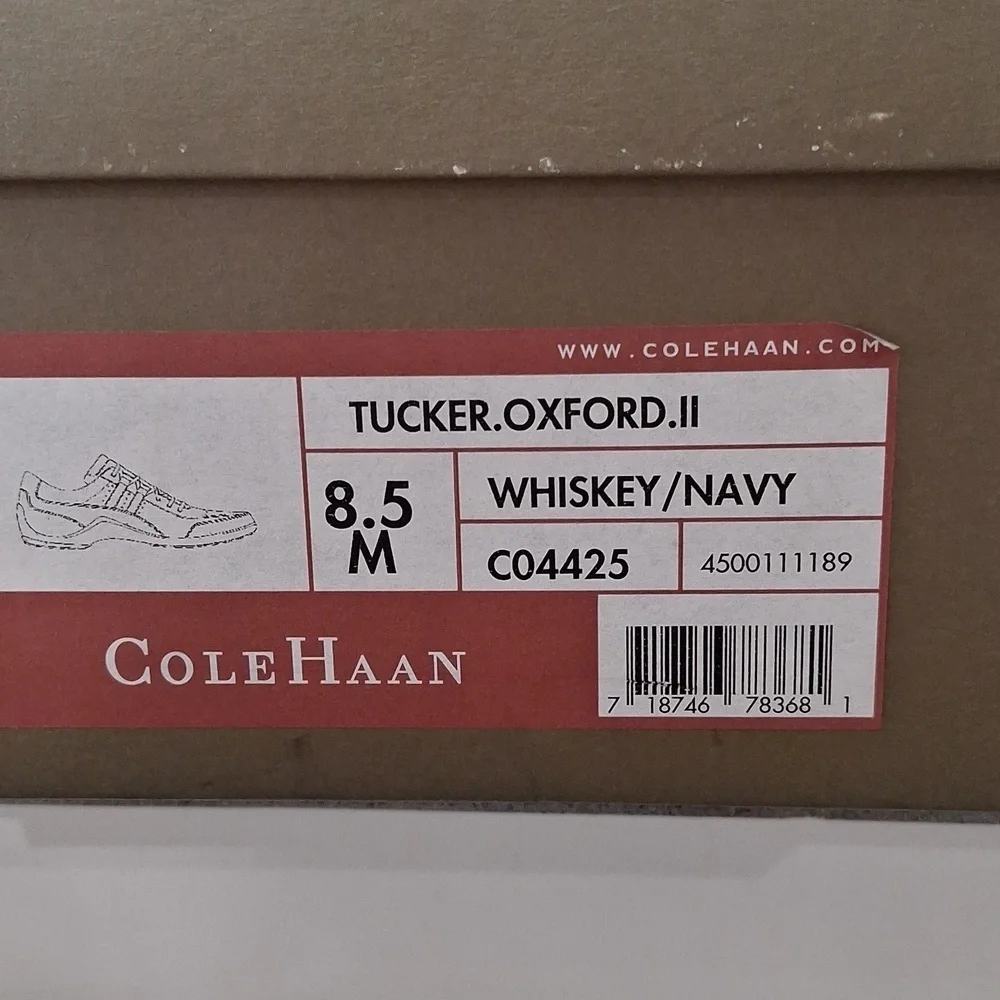 Cole Haan Men's Preppy Whiskey Navy Leather Tucker Oxford II Shoes Size 8.5